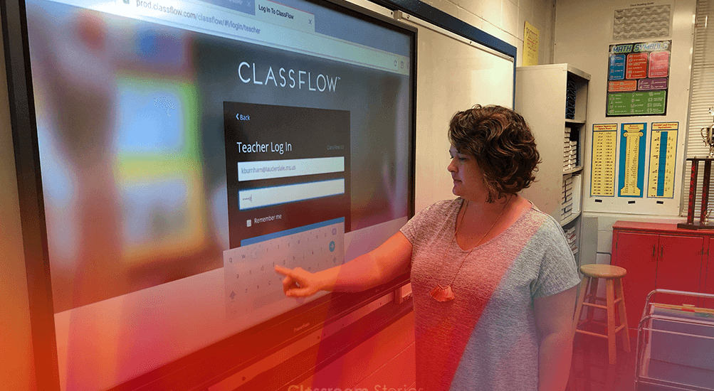 teacher using interactive flat panel in the classroom