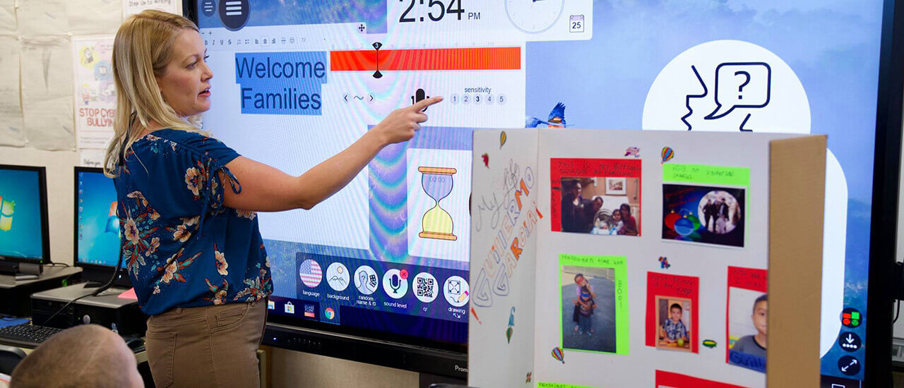 Teacher using a Promethean ActivPanel board