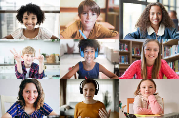 Snapshot of a class of students all learning from home through virtual learning.