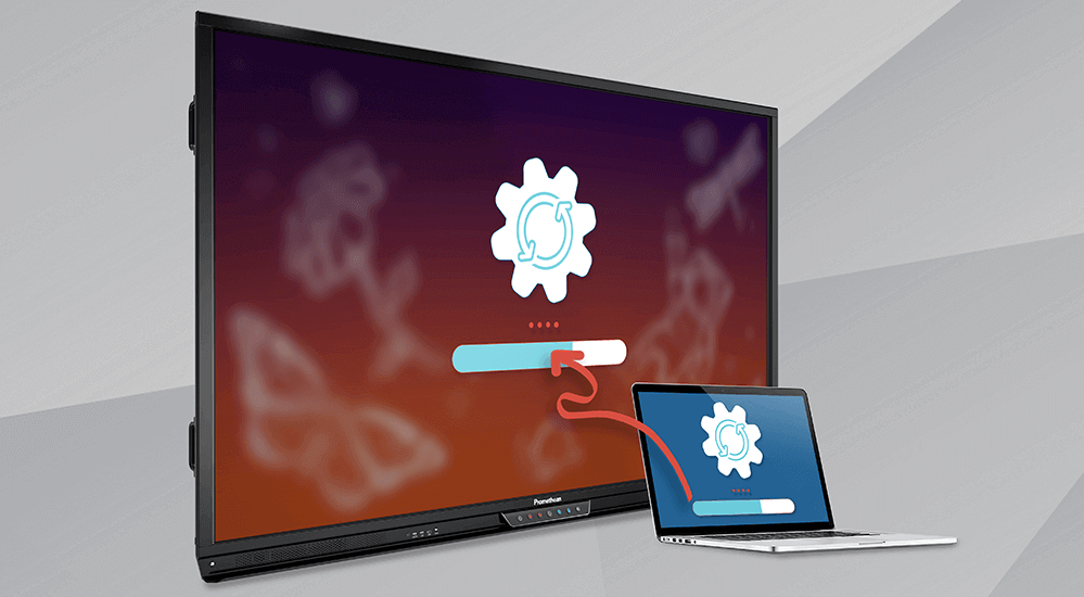 ActivPanel Interactive Board integrating with laptop set up in front of it.