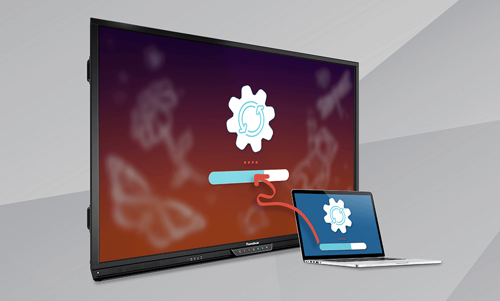 ActivPanel Interactive Board integrating with laptop set up in front of it.