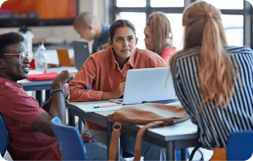 woman collaborating in a classroom setting