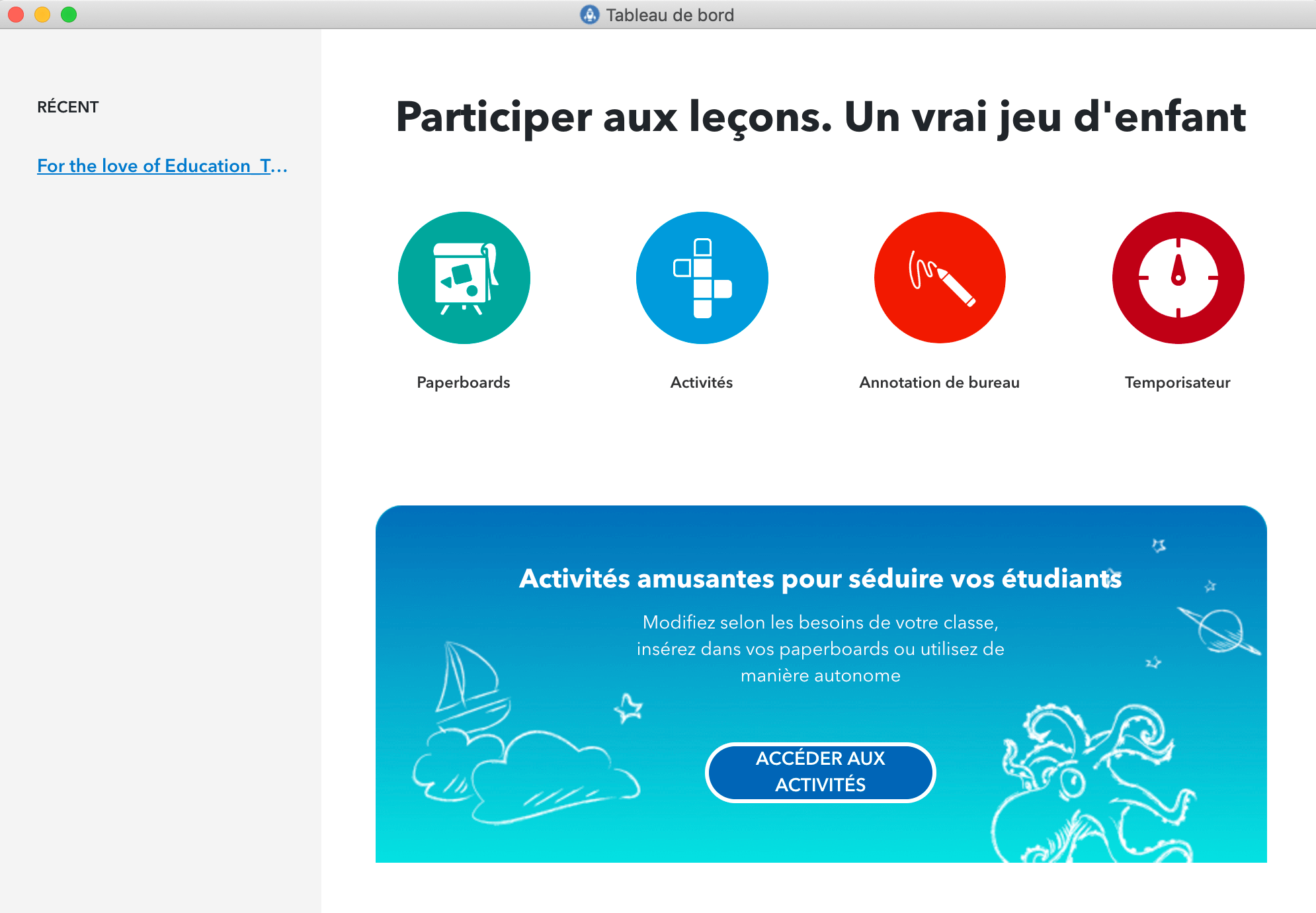 Tableau de bord ActivInspire