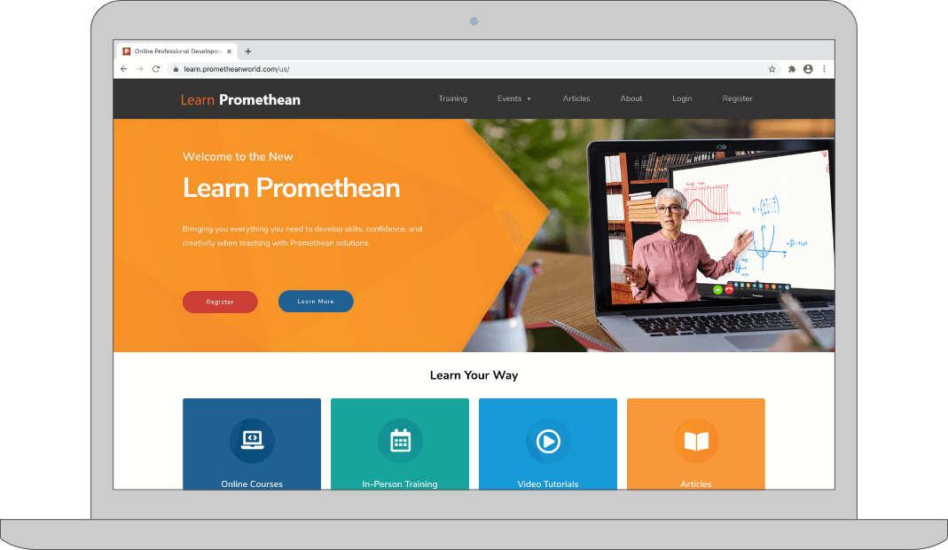 Laptop with Learn Promethean on the screen.