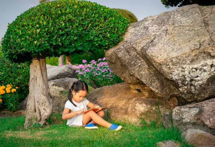 little girl reading a book by herself. example of a solitary learning style. 