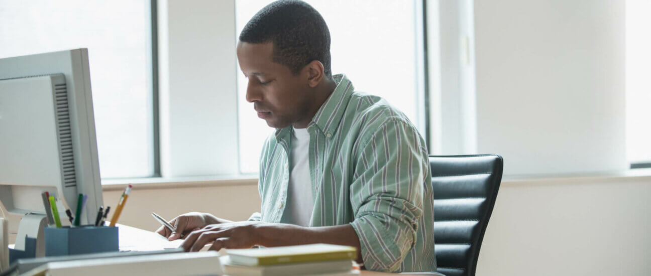 student working on an online course